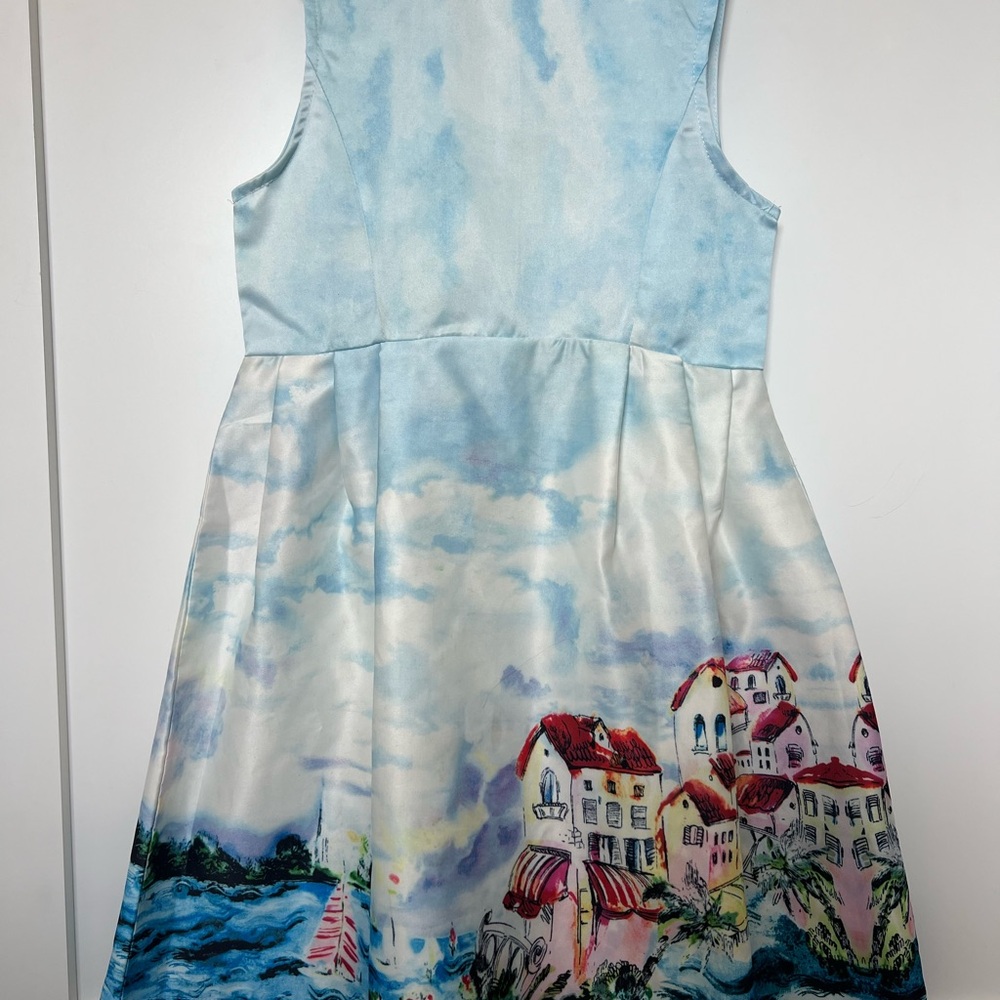 Scenic Print Sleeveless Dress